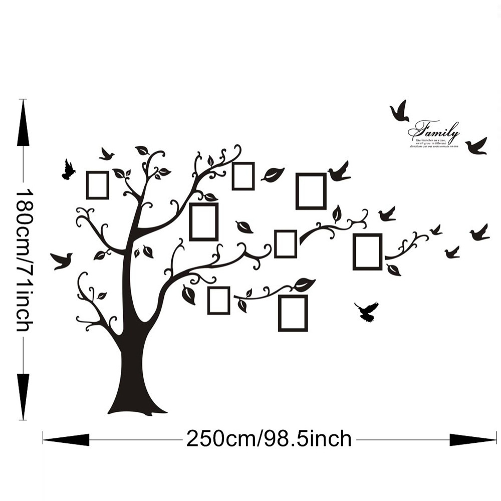 180*250 Black Photo Frame Tree Wall Sticker Home Decorations Family Wall Decals Adesivo De Parede Decor Mural