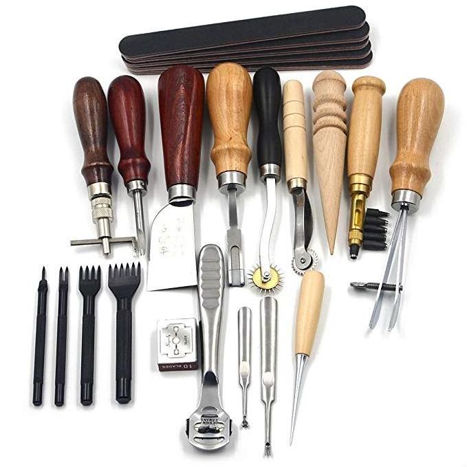 18Pcs Leather Craft Punch Tools Kit SET Stitching Carving Working Sewing Saddle Groover leather craft tools set