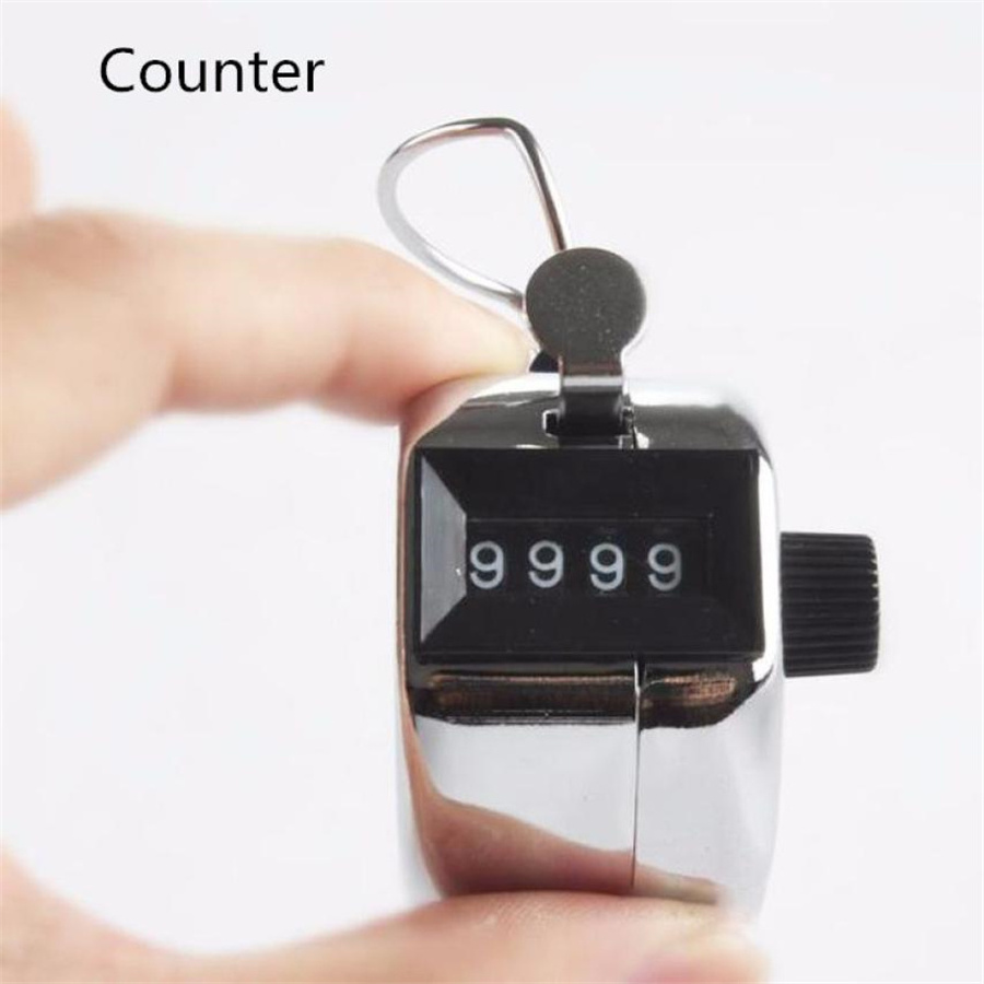 Hand Digital Counter with Metal Lap Tally Counter Handheld Clicker 4 Digits Chrome Golf People Counting