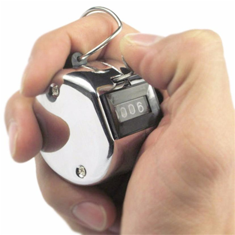 Hand Digital Counter with Metal Lap Tally Counter Handheld Clicker 4 Digits Chrome Golf People Counting