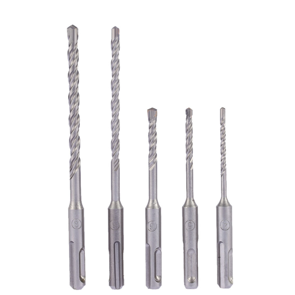 5pcs/set 2 Pits SDS Shank Hammer Impact Drill Bit 2 Slots Electric Hammer Drill Bit Set SDS PLUS Rotary Concrete Masonry Drill