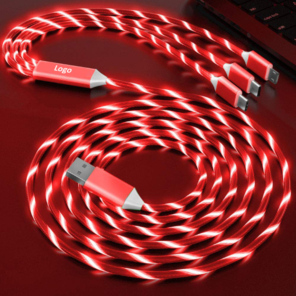 1.2m Led Cable Type C Lights Flowing Streamer 3 in 1 USB Cable For Mobile Phones