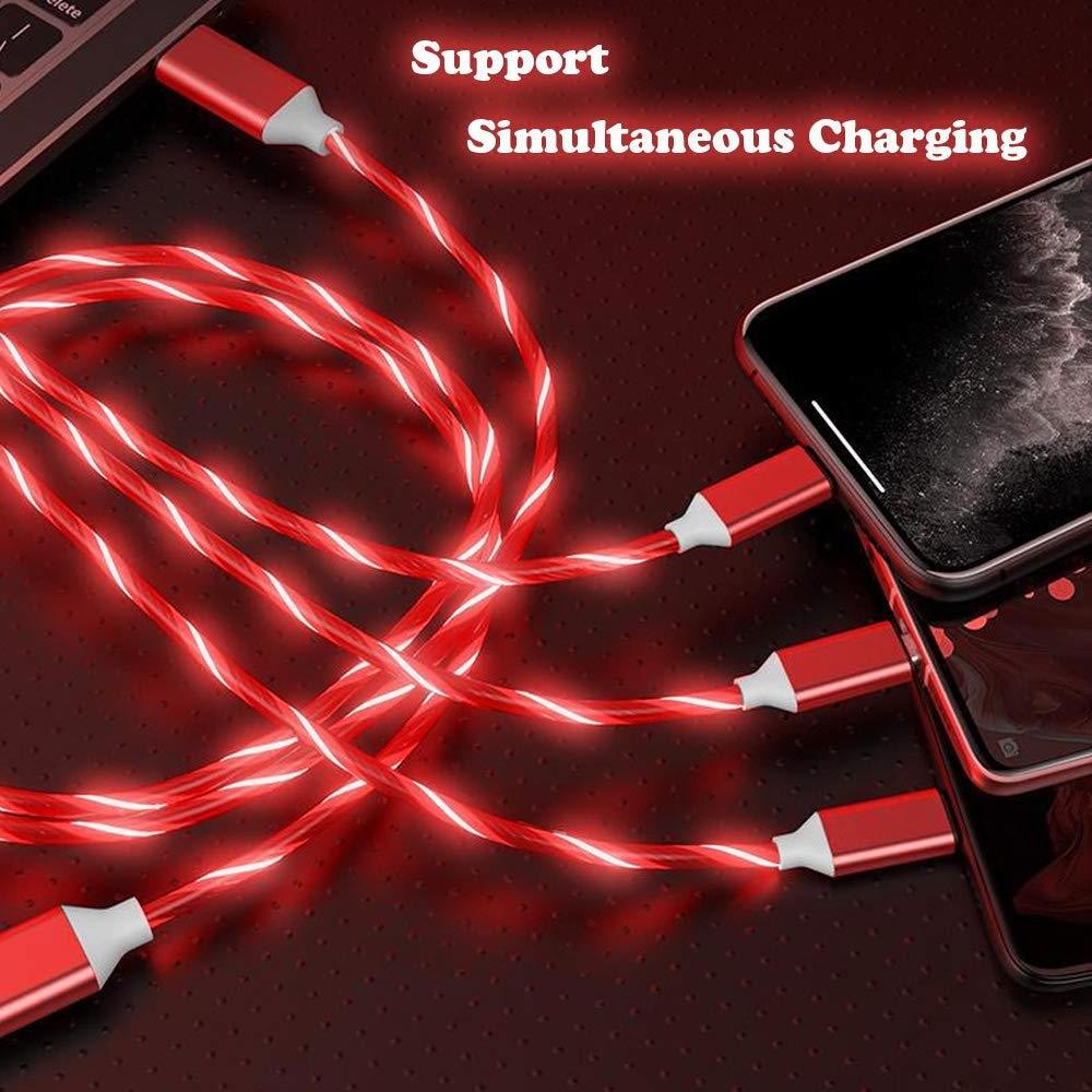 1.2m Led Cable Type C Lights Flowing Streamer 3 in 1 USB Cable For Mobile Phones