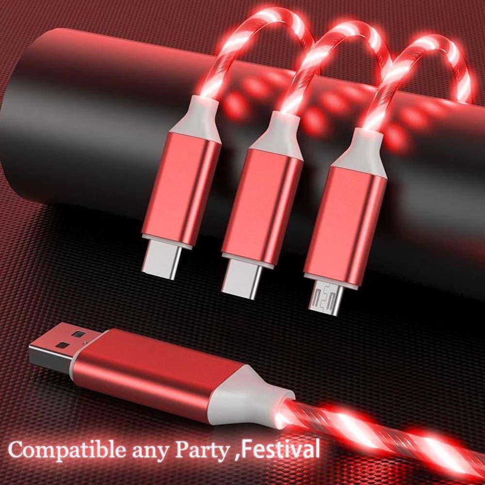 1.2m Led Cable Type C Lights Flowing Streamer 3 in 1 USB Cable For Mobile Phones