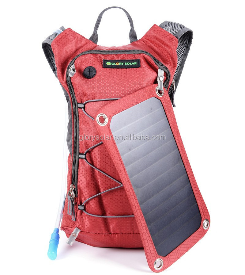 Glory Solar Hiking Waterproof Riding Cycling Water Bag Outdoor Solar Panel for Phone Backpack Red Travel