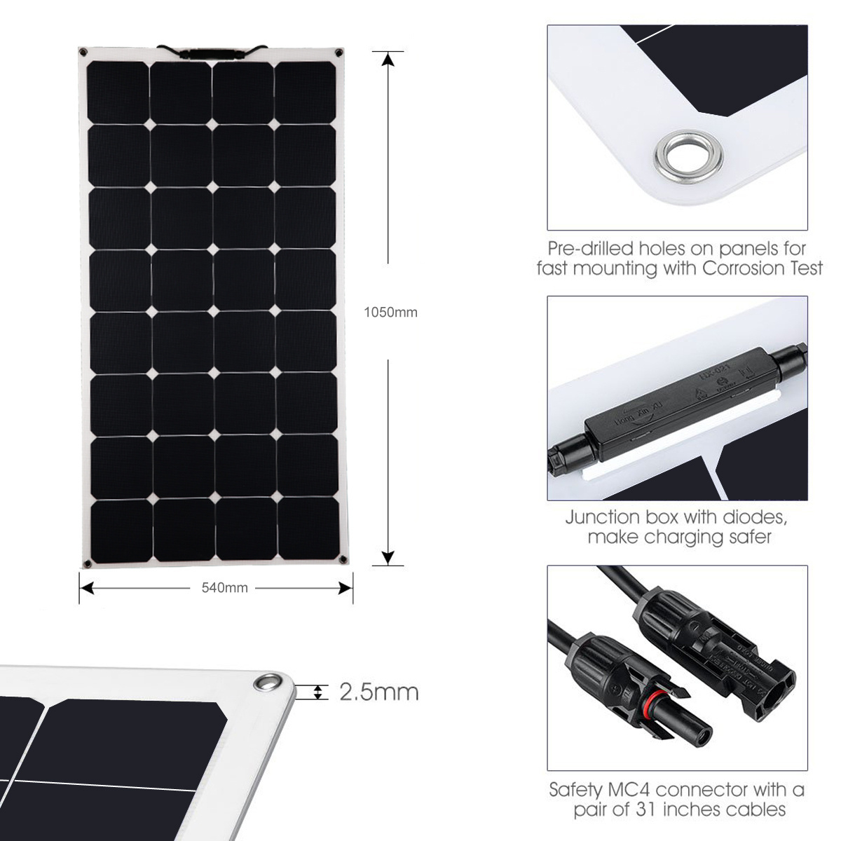 Glory Solar 100W High Power Ultra Slim Light Weight PERC Flexible Solar Panels For RV Yacht 32 Mono Cells Solar Energy Kit