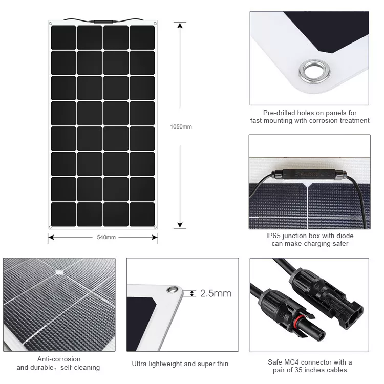 Glory Solar Price Sunpower Bacony Efte 350 30 300 500 1000 Watt  50W 350W 400W 430W 12V 24V Semi-Flexible Solar Panel