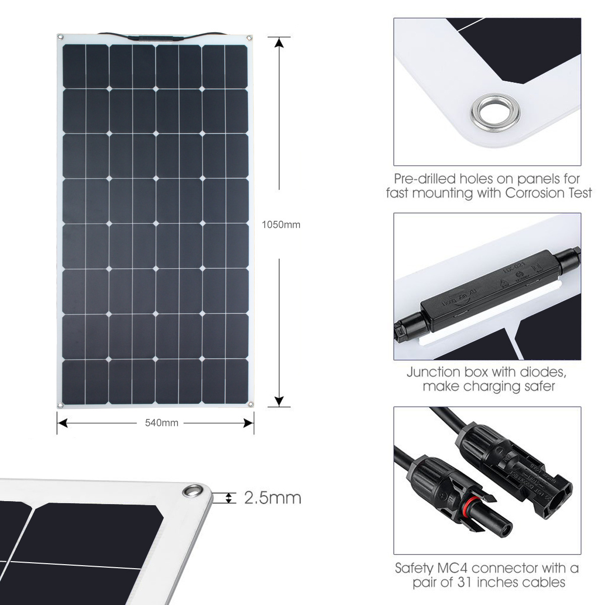 Glory Solar High Efficiency 20W Semi Flexible Solar Panel For Camping RV Caravan Accessory China