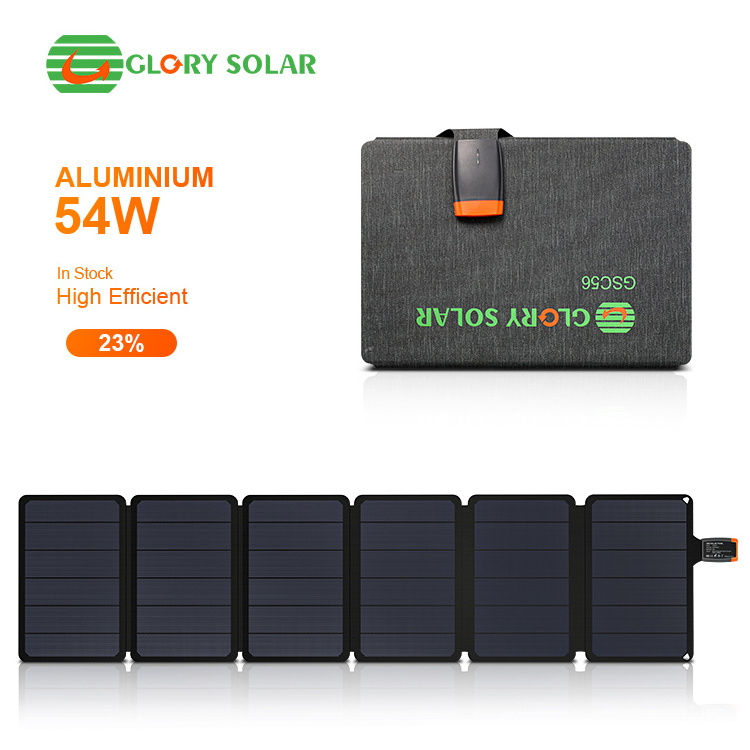 Glory Solar Mono Crystalline 56w Backpack Power Charging Port Portable Light Folding Solar Panels for Phone USB