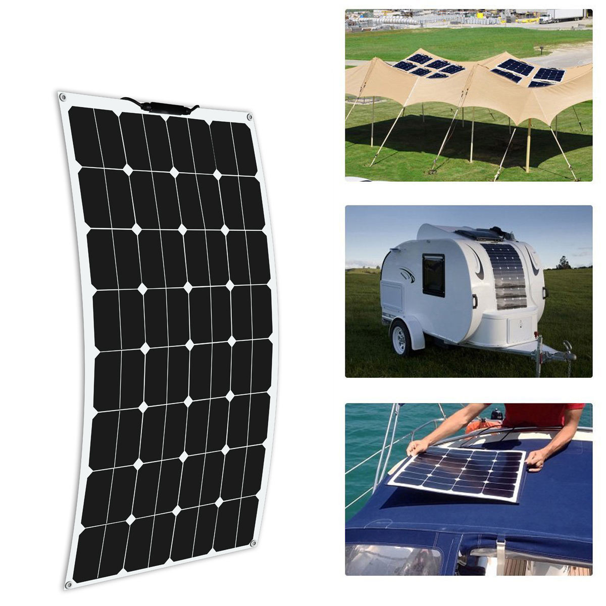 Glory Solar Portable100W Semi Flexible Solar Panel Kit for RV Boats Trailer Cain Tent Car Uneven Surfaces Roofs