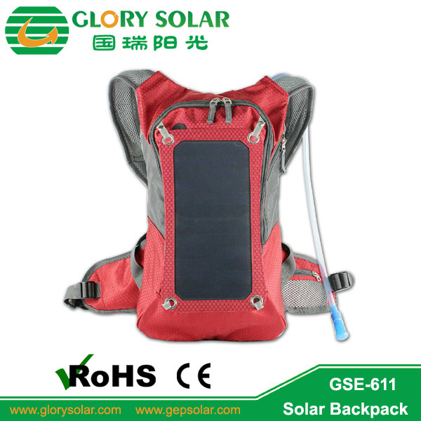 Glory Solar High Quality 6.5Watt Portable Outdoor Solar Power Backpack Charger With Water Bag For Charging Hiking Sports