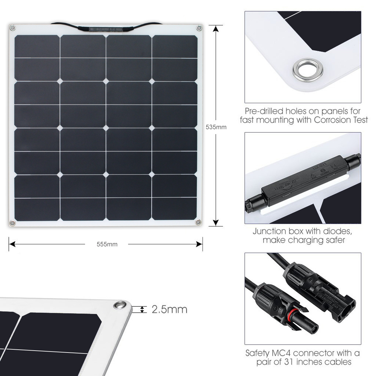 Glory Solar ISO9001 standard 50W 100 watt 150W 200W Outdoor Portable Flexible Solar Panel for RV Boats Roofs Uneven Surfaces