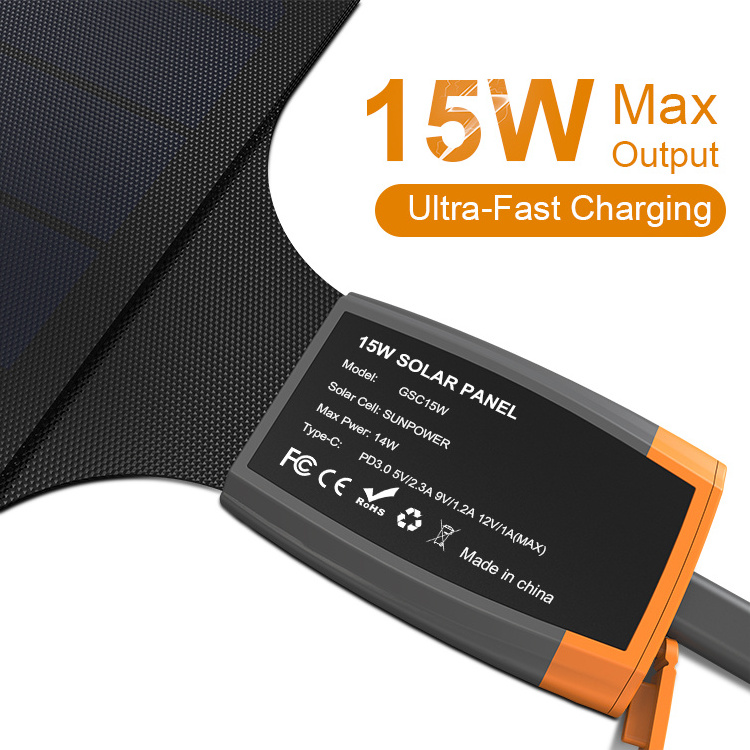 Glory Solar 15W Foldable Solar Panel Flexible Small USB 5V For Smartphone Electronic Battery Charger Folding Solar Panel