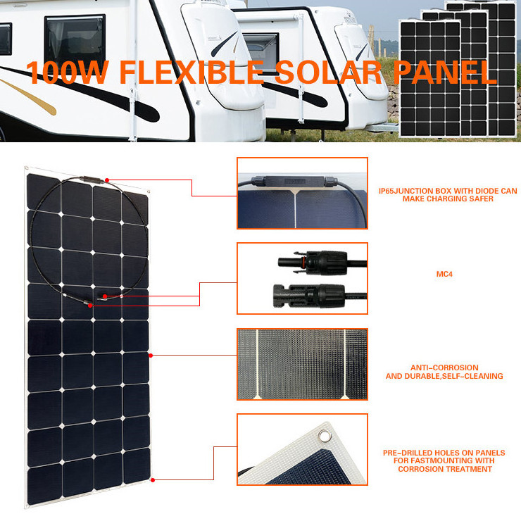 Solar Energy System Set Kit Power Cell Mono Strips Manufacturer Sunpower 100W 200W Etfe Flexible Solar Panel For Boat