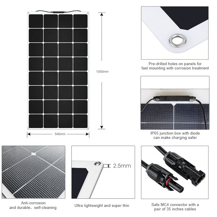 ETFE laminated 100w SunPower flexible solar panel portable for outdoor 12v 18v factory wholesale