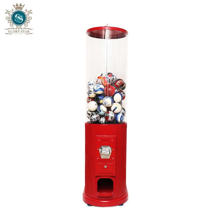 China Leading Vending Toy Gashapon Tennis Ball Machine /Metal body Cylindrical Gumball Vending Machine