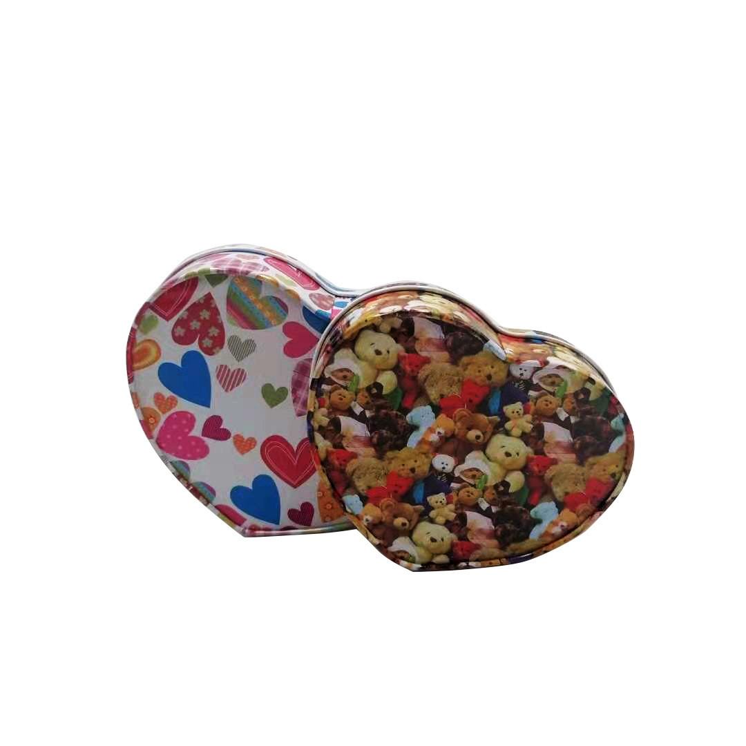 Wholesale lovely heart shaped box chocolate candy gift set packing tin box with PVC window