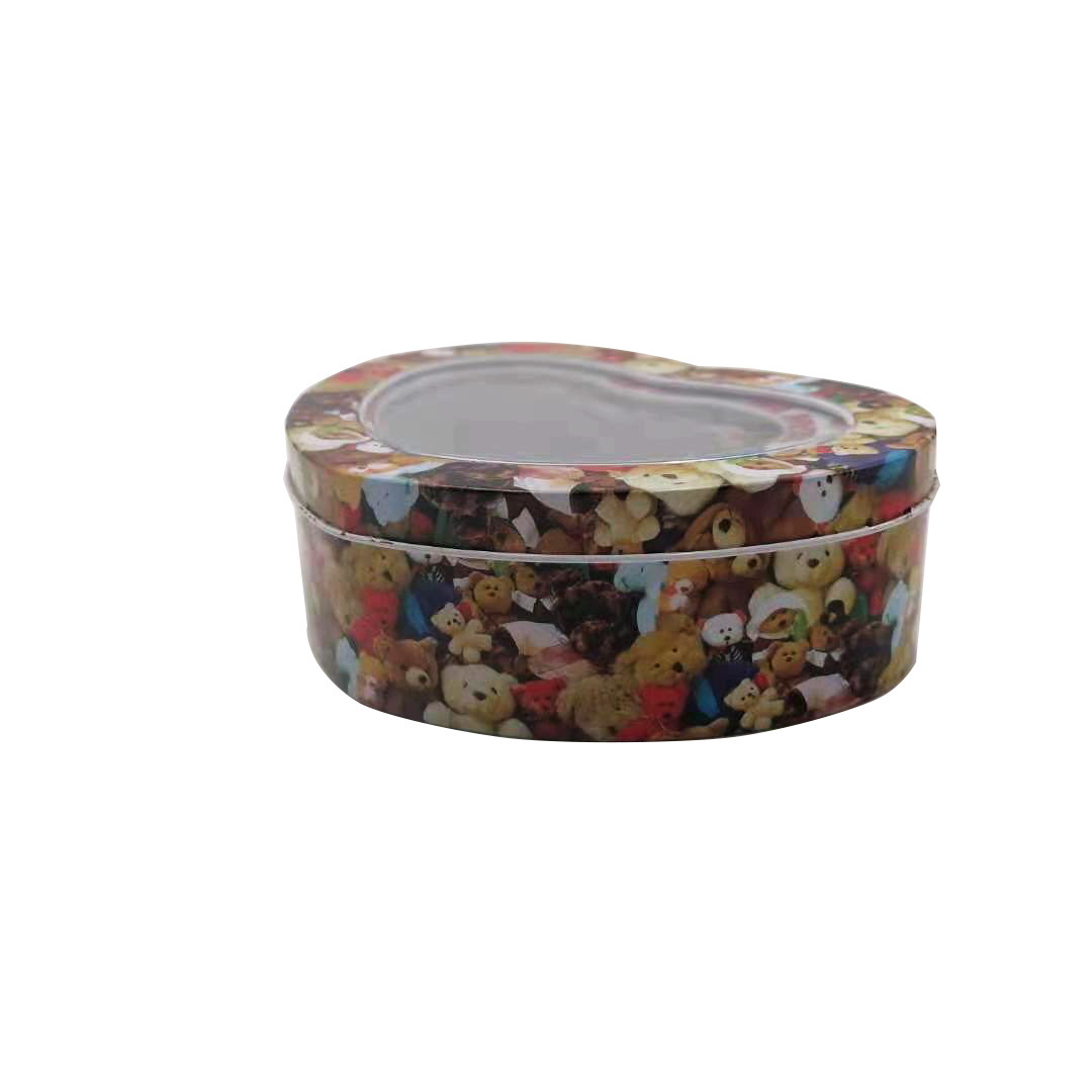 Wholesale lovely heart shaped box chocolate candy gift set packing tin box with PVC window