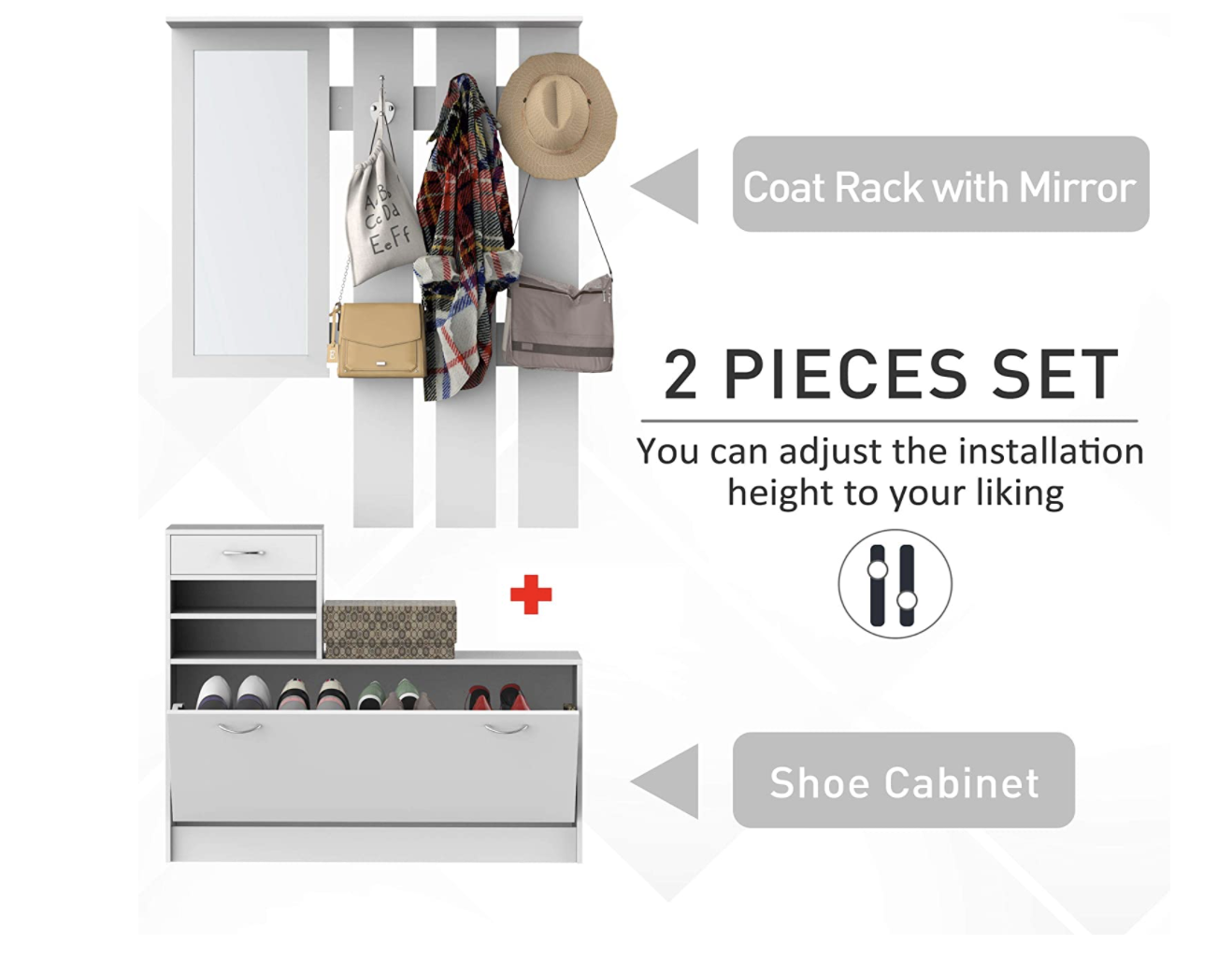 New Design 3-In-1 Design  Mirror Hanging Hooks Shoe Storage Space-Saving Shoe Storage Unit Coat Rack