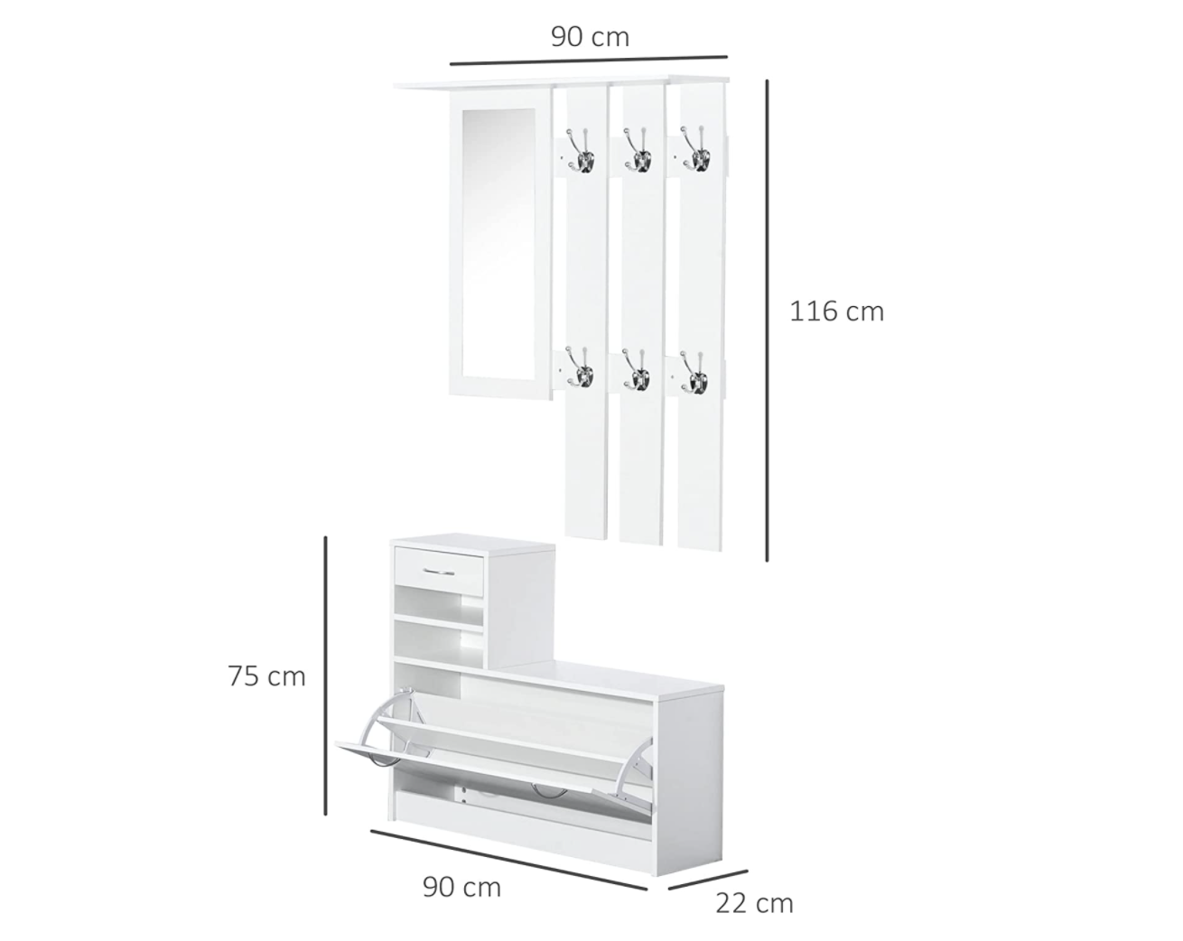 New Design 3-In-1 Design  Mirror Hanging Hooks Shoe Storage Space-Saving Shoe Storage Unit Coat Rack