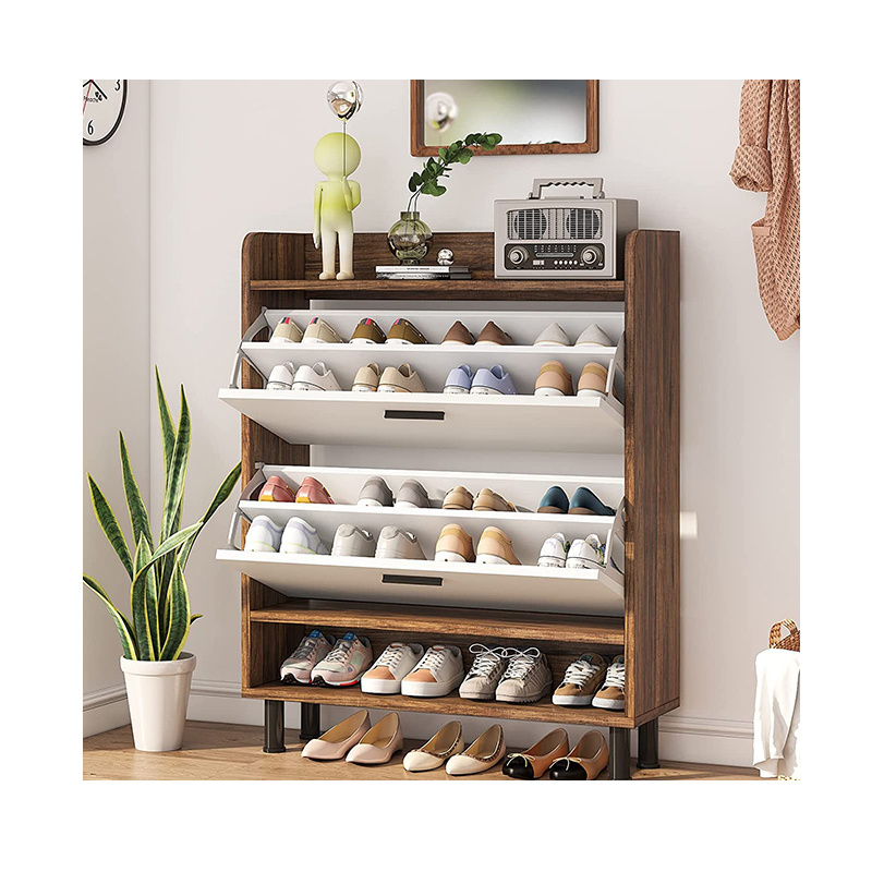 China Factory Narrow Adjustable Shelf Storage Cabinet White Shoe Cabinet With 2 Flip Doors For Entryway