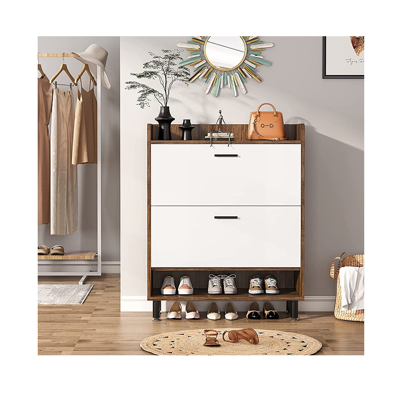 China Factory Narrow Adjustable Shelf Storage Cabinet White Shoe Cabinet With 2 Flip Doors For Entryway