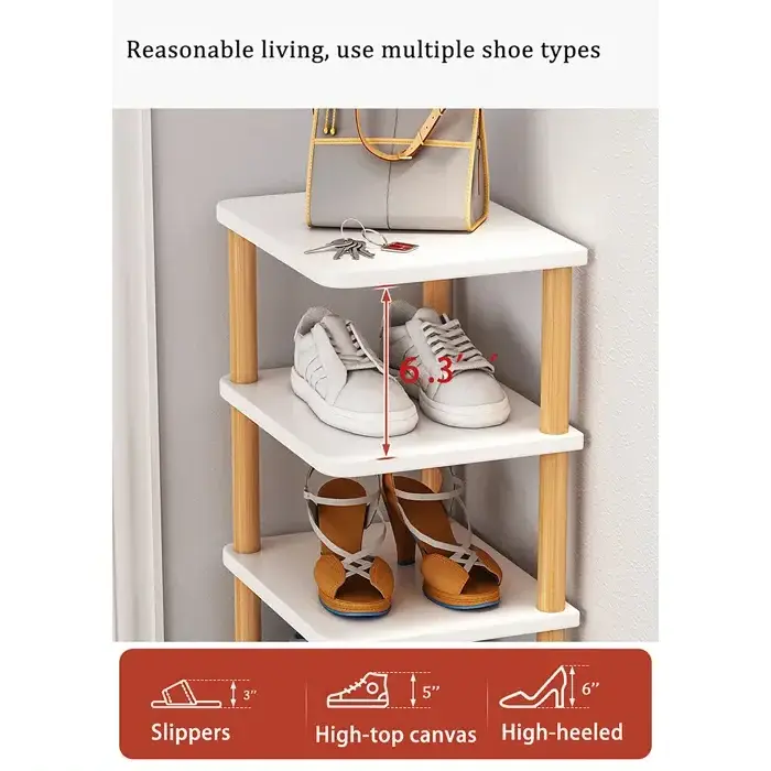 White Wooden space saving Corner 6 storey multi-purpose Shoe rack