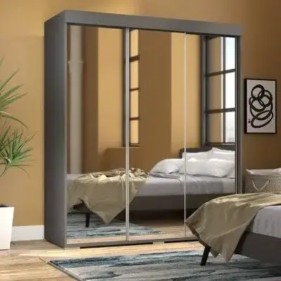 wholesale modern wood pvc cheap Shaker Style 3-Door Mirrored Armoire