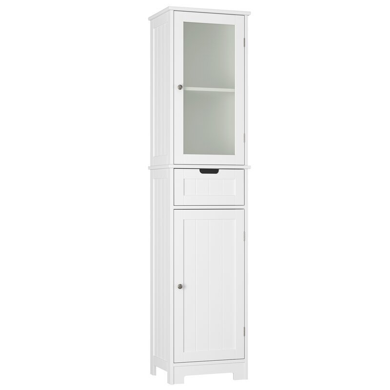 White Free-Standing Bathroom Cabinet with adjustable shelves 1 drawer 2 PVC glass door waterproof white black gray storage