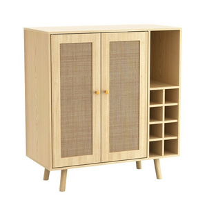 kitchen furniture white wooden 2 rattan door server sideboard buffet table storage cabinet 8 cube wine shelf