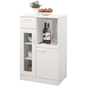 wooden dining storage cabinet sideboard furniture Kitchen Cart pantry 2 glass door 1 drawer server movable adjustable shelves