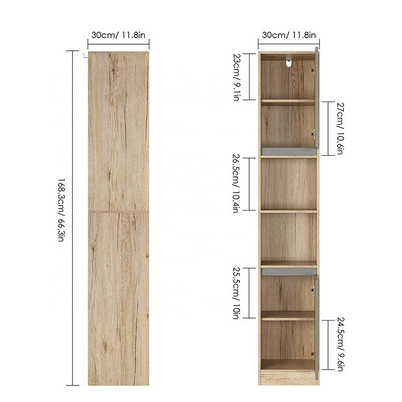 Freestanding Storage Cabinet, Bathroom Slim Tower Cabinet, Narrow Tall Cabinet with Doors and Adjustable Shelves for Living Room