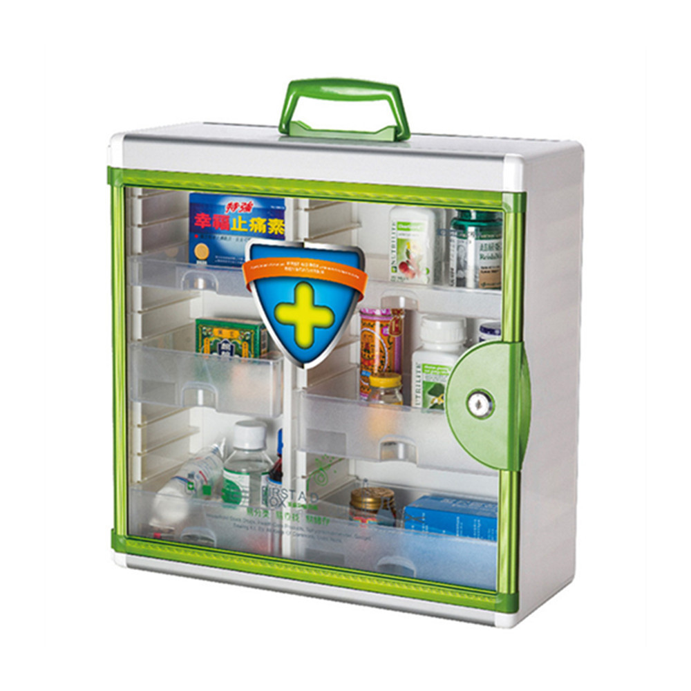 Large Capacity Green Medicine Cabinet Locking Wall Mounted Portable Storage Container