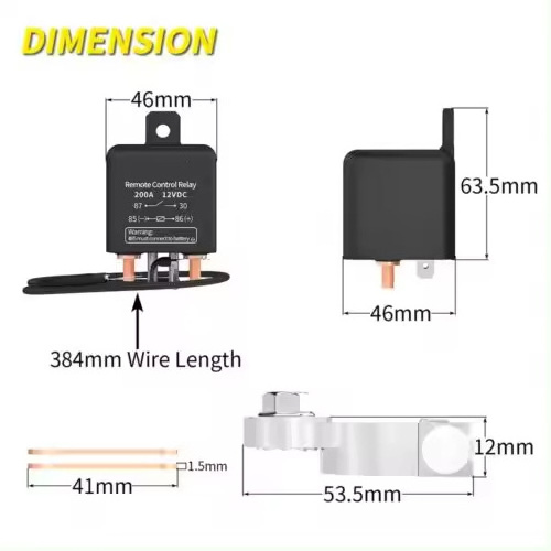 Glosok Remote Battery Disconnect Switch 12V 200A Car Kill Switch Anti-Theft with Two Wireless Remote Control Relay Fobs