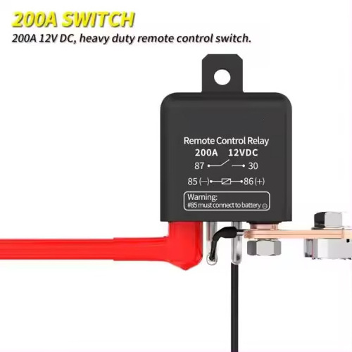 Glosok Remote Battery Disconnect Switch 12V 200A Car Kill Switch Anti-Theft with Two Wireless Remote Control Relay Fobs