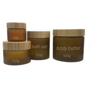 50g 150g 250g 500g 8 oz pet cosmetic jar bamboo lid sugar scrub body butter scrub jar containers  brown amber jars with wood lid