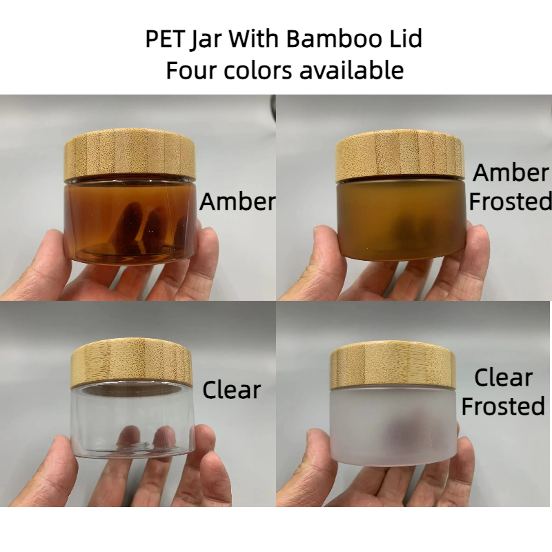 50g 150g 250g 500g 8 oz pet cosmetic jar bamboo lid sugar scrub body butter scrub jar containers  brown amber jars with wood lid