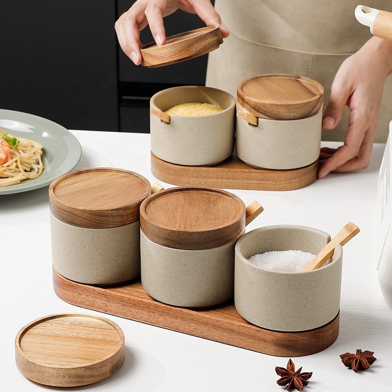 ceramic spice jar set marble in china kitchen ceramic spice jar with bamboo lid wooden tray ceramic spice jar set