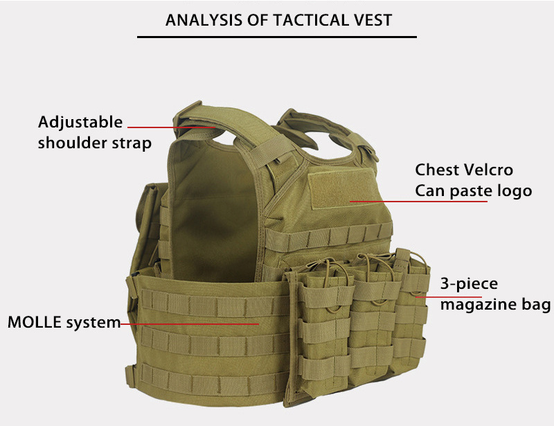 1000D Chaleco Tactico Heavy Duty Plate Carrier Combat Adjustable Lightweight Nylon Protective Tactical Vest with Molle System