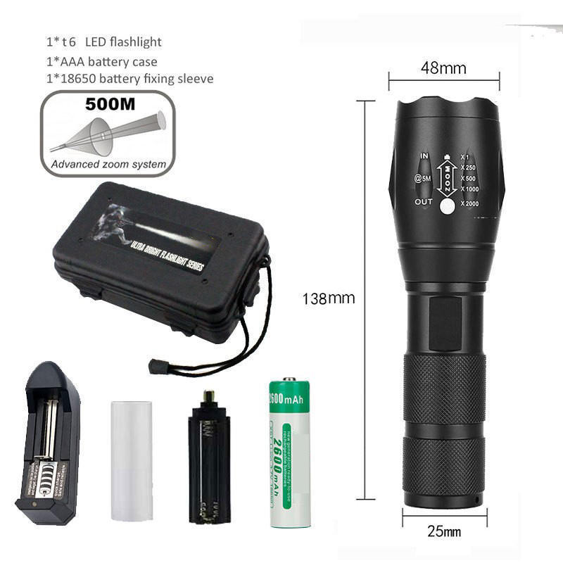 Outdoor Hand LED Flash Torch Light Outdoor 1200 Lumens XML T6 Waterproof LED Zoomable Self Defensive Camping Tactical Flashlight