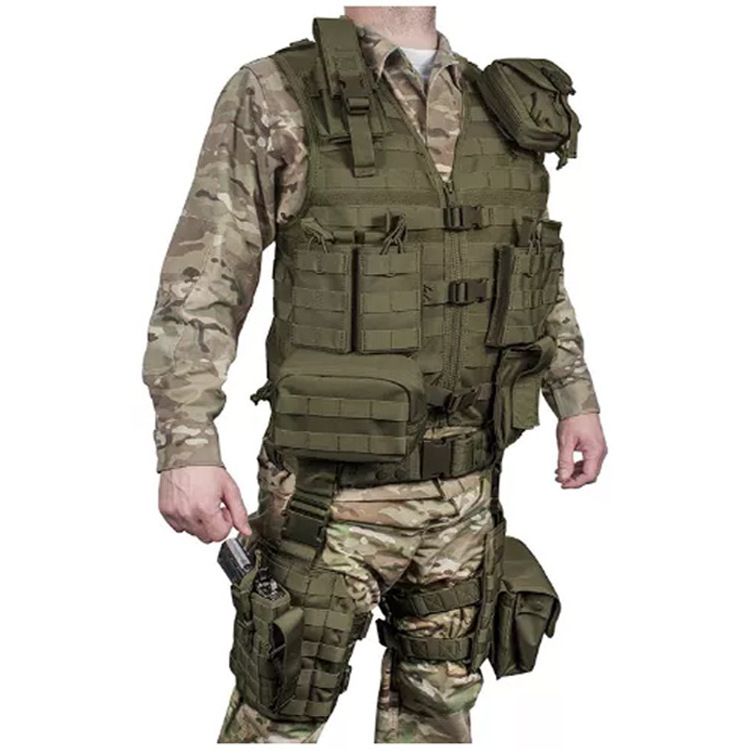 Zipper buckle closure quick release tactical vest with leg bag holsters removable safety tactical vest