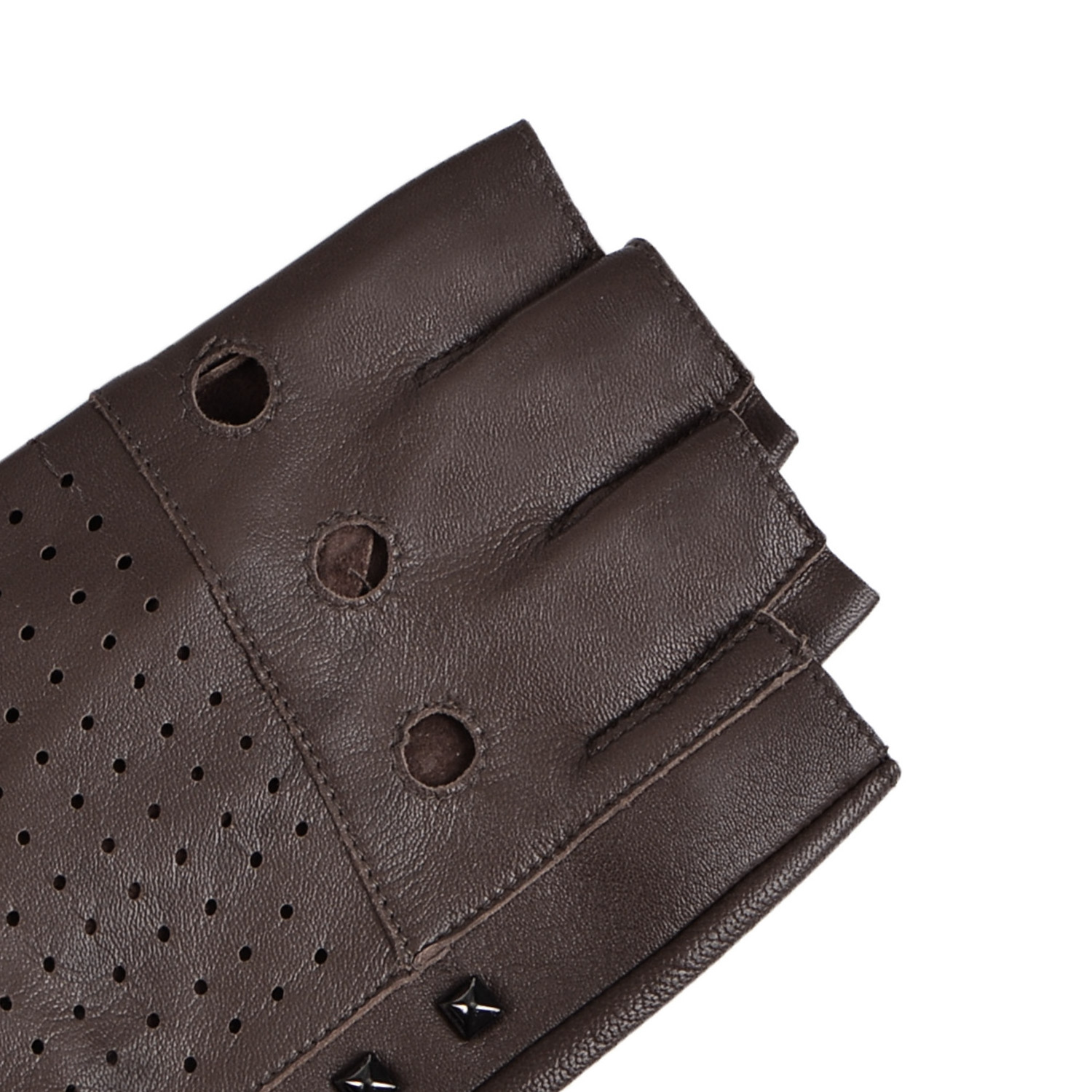 Black Brown Grey Unlined Fashion Studded Mens Fingerless Half Finger Driving Fitness Motorcycle Cycling Leather Gloves