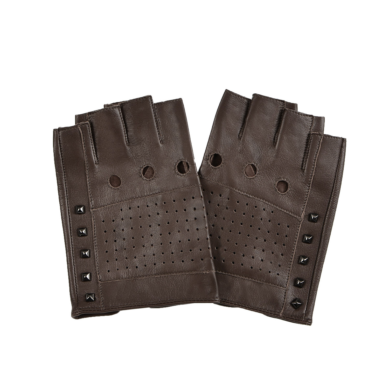 Black Brown Grey Unlined Fashion Studded Mens Fingerless Half Finger Driving Fitness Motorcycle Cycling Leather Gloves