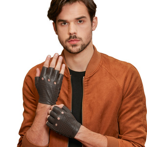 Black Brown Grey Unlined Fashion Studded Mens Fingerless Half Finger Driving Fitness Motorcycle Cycling Leather Gloves