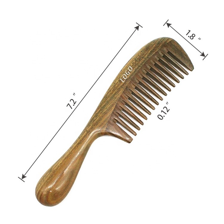 Gloway Oem 100% Natural Anti-Static Wide Tooth Detangler Wooden Comb Handmade Green Sandalwood Hair Comb For Curly Hairs