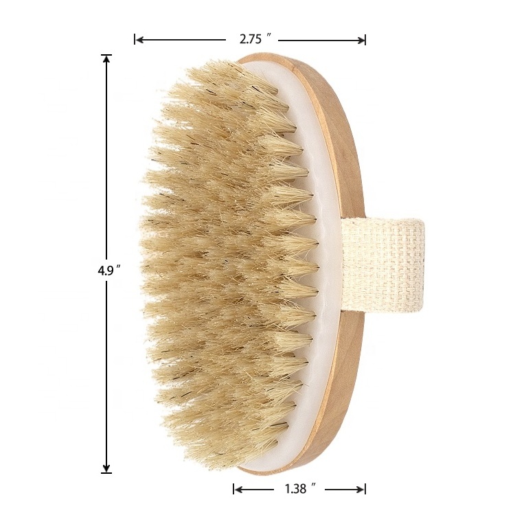 Gloway Promotional Premium Natural Boar Bristles Wood Shower Scrubber Oval Dry Skin Body Brush Bath Brush for Anti Cellulite