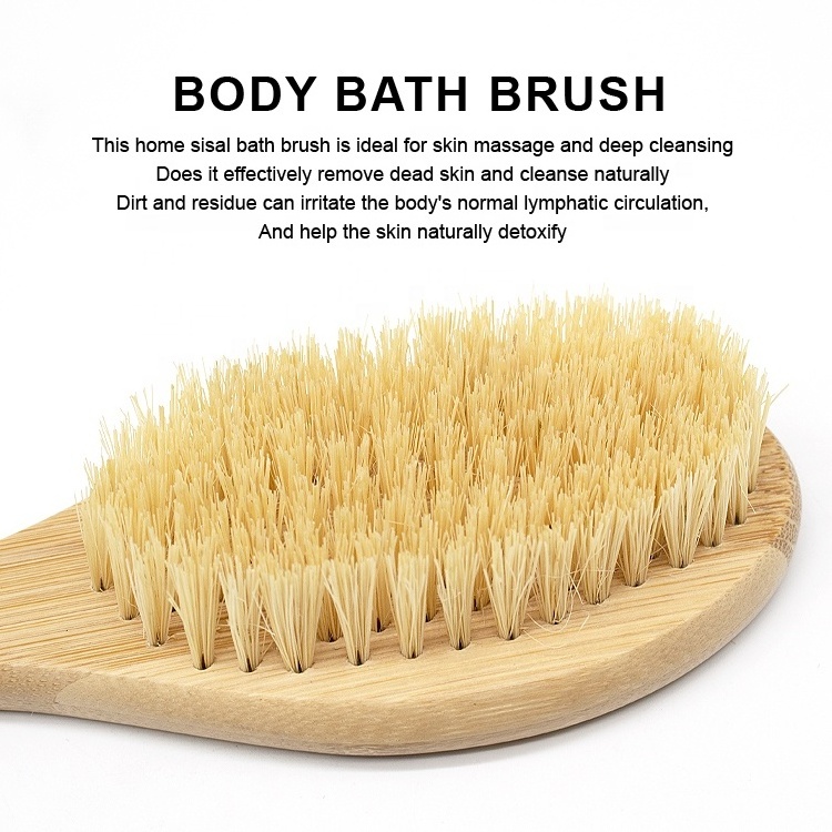 Gloway Personal Care 100% Natural Sisal Bristles Shower Scrubber Spa Bath Brush Eco Dry Body Bamboo Brush with Short Handle