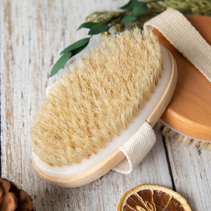 Gloway Promotional Premium Natural Boar Bristles Wood Shower Scrubber Oval Dry Skin Body Brush Bath Brush for Anti Cellulite