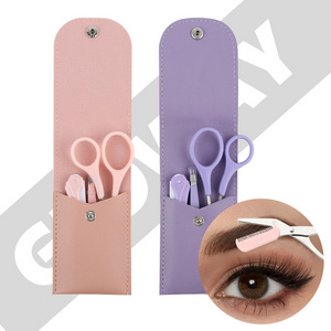 3Pcs Eye Brow Scissor Eyebrow Removal Tweezer Trimmer Razor Facial Hair Shaper Eyebrow Trimming Tool Kit With PU Bag