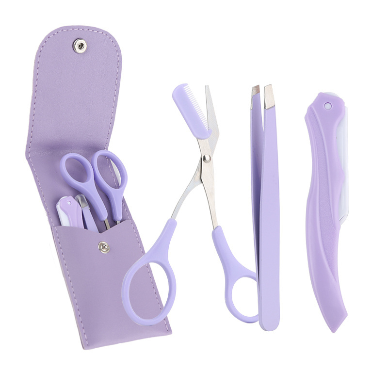 3Pcs Eye Brow Scissor Eyebrow Removal Tweezer Trimmer Razor Facial Hair Shaper Eyebrow Trimming Tool Kit With PU Bag